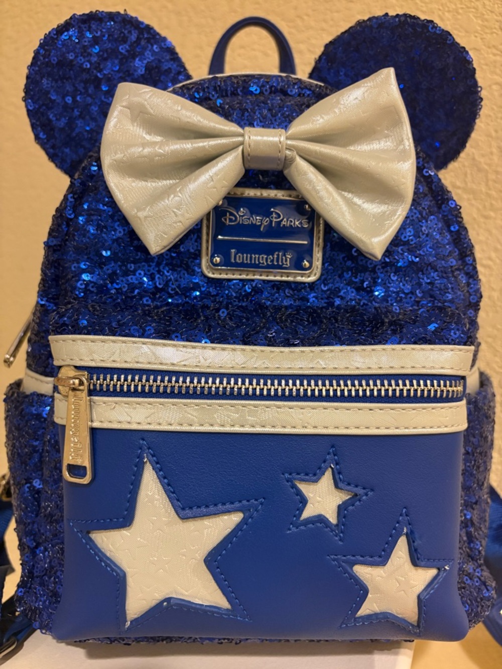 Loungefly Royal Blue Sequin Minnie Ear Mini Backpack with White Bow